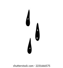 three falling drops in doodle style - hand drawn vector drawing. concept rain, tears or menstruation