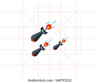 Three Falling Missiles Icon