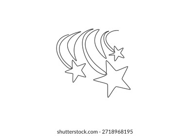Três estrelas caindo. Conceito de Lua, Estrela, Sol e planeta. Design de desenho de linha única. Ilustração gráfica vetorial