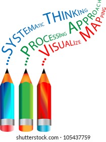 Three fantastic vector pencils with red green blue colors in Mind Map Concept.