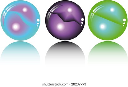 three fantasy spheres in different colors