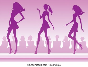 Three fashion models present a new collection - vector illustration