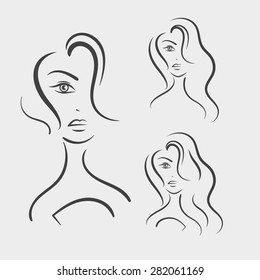 Three fashion silhouette style woman for a beauty salon.  Vector illustration.