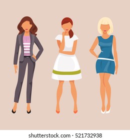 Three fashionable girl on a light background