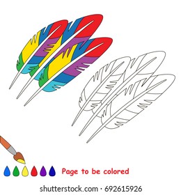 Three Feathers to be colored, the coloring book for preschool kids with easy educational gaming level.