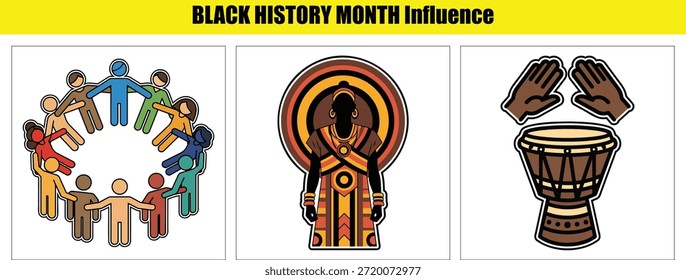 Tres con un círculo de personas diversas cogidas de la mano, una persona en el África tradicional
