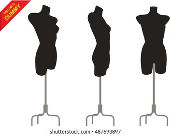 Three female black tailor s dummy in different positions on the stand