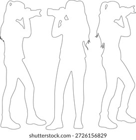 Tres figuras femeninas se representan en una secuencia de baile dinámico, cada una en una pose diferente. Las figuras están delineadas en negro contra un fondo transparente que enfatiza sus movimientos elegantes y la fluidez de su baile. La Imagen captura la esencia del ritmo y el movimiento de la alegría a través de las líneas simples pero expresivas de las siluetas