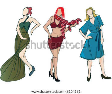 Three female models in nice dresses