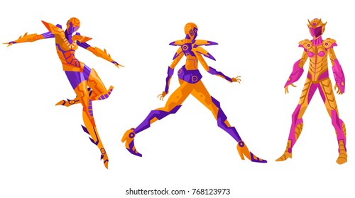 three female spacesuit characters