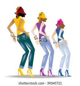 Three females wearing jeans