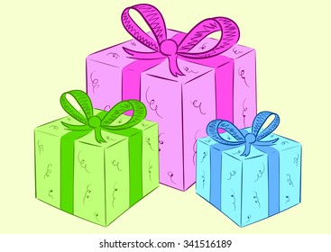 Three festive gift packings of different flowers