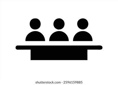 Three figures with circular heads and simple silhouettes are gathered around a rectangular table. The illustration represents a meeting or discussion taking place among participants.