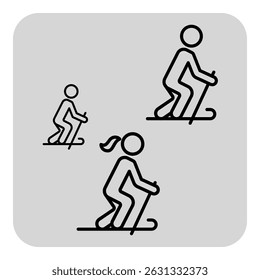 Three figures engaged in skiing, highlighting family-friendly winter sport environment. Movement and fun concept