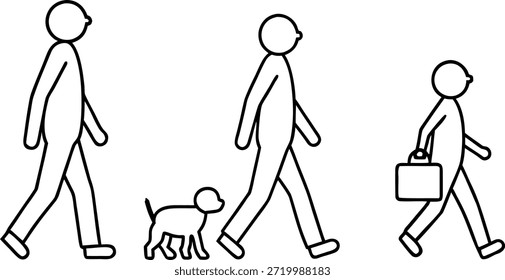 Drei Figuren zu Fuß eins mit Hund eins mit Aktentasche