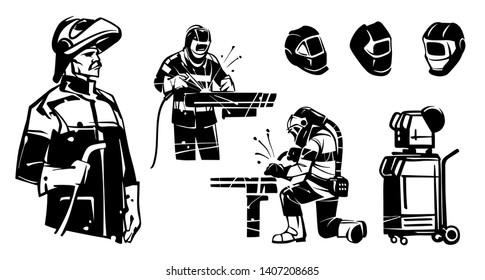 Three figures of welders. Welder Profession Character Set