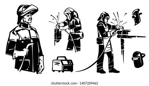 Three figures of welders. Welder Profession Character Set