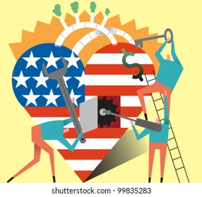 Three figures working on and trying to fix the U.S. health care system