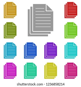three file document icon in multi color. Simple glyph vector of web set for UI and UX, website or mobile application