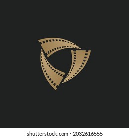 Three Film Strip in Shield Armor shape, Movie Film Production Sets Safe Logo Design Vector