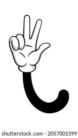 Three finger comic gesture hand in glove. Gesture finger count isolated, vector hand cartoon, comic human symbol illustration