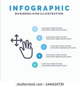 Three, Finger, Gestures, Hold Line icon with 5 steps presentation infographics Background