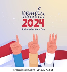 Three finger gestures of Indonesian election vote day greeting