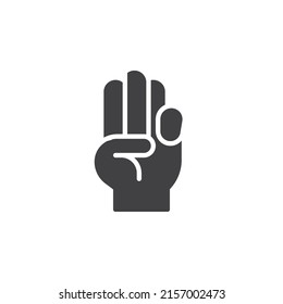 Drei Fingerhandgesten Vektorsymbol. volles Flachzeichen für mobiles Konzept und Webdesign. Drei Finger-nach-oben-Symbol. Symbol, Logo-Abbildung. Vektorgrafik