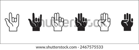 Three finger hand icon. I love you hand sign. Three finger hand gesture. Number Three sign hand. Vector stock illustration. Flat and line design style. Isolated on white background.