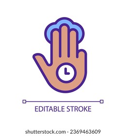 Three finger holding gesture pixel perfect RGB color icon. Multi touch technology. Long press. Touchscreen. Silhouette symbol on white space. Solid pictogram. Vector isolated illustration