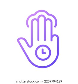 Three finger holding gradient linear vector icon. Multi touch technology. Tap and hold. Long press. Touchscreen control. Thin line color symbol. Modern style pictogram. Vector isolated outline drawing
