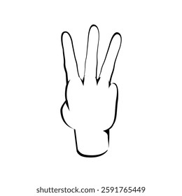 Three finger up or number count concept design vector illustration, Back hand view sketch Line art