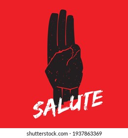 Three finger salute on red background - vector