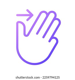 Three finger swipe gradient linear vector icon. Multi touch control. Touchscreen navigation. Technology. Digital device. Thin line color symbol. Modern style pictogram. Vector isolated outline drawing