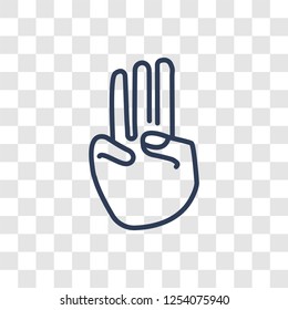 Three fingered hand gesture icon. Trendy linear Three fingered hand gesture logo concept on transparent background from Hands collection