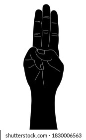 Three fingered hand gesture linear icon. Modern outline Three fingered hand gesture logo concept on white background from Hands collection