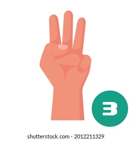 Tres dedos. 1 2 3 4 5 icono plano. Gestos de mano y números con los dedos. Ilustración vectorial. Aislado sobre fondo blanco. Mostrar los dedos de los números.
