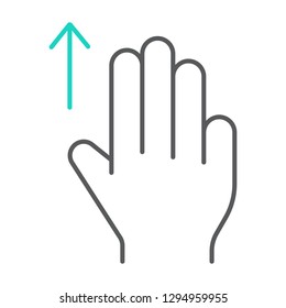 Three fingers drag up thin line icon, gesture and hand, scroll up sign, vector graphics, a linear pattern on a white background, eps 10.