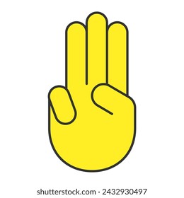 Emoji de tres dedos hacia arriba. Ilustración vectorial. Aislado sobre un fondo blanco. Diseño de estilo plano