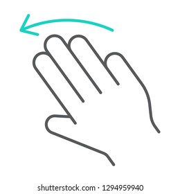 Three fingers flick left thin line icon, gesture and hand, click sign, vector graphics, a linear pattern on a white background, eps 10.