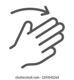 Three fingers flick right line icon, gesture and hand, click sign, vector graphics, a linear pattern on a white background, eps 10.