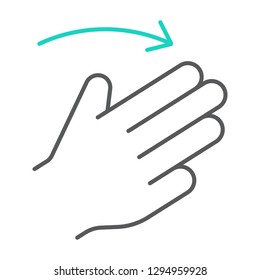Three fingers flick right thin line icon, gesture and hand, click sign, vector graphics, a linear pattern on a white background, eps 10.