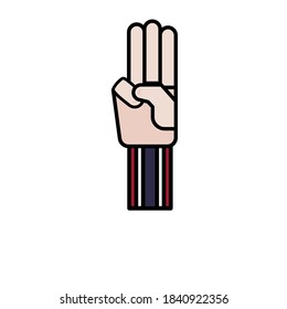 Three fingers gesture in flat vector design, symbol inThai politic protester against dictatorship. Thailand protest in 2020.