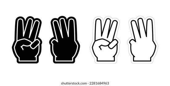 Three Fingers Up Gesture Foam Hand Design, Trident Icon, Vector EPS Template Isolated on White Background. 