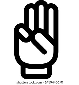 Three fingers up gesture isolated on a white background