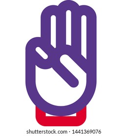 Three fingers up gesture isolated on a white background