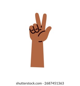 Gesto de tres dedos de la mano en ilustración plana para contar, comunicación y educación, perfecto para materiales de aprendizaje, carteles, infografías y proyectos digitales.