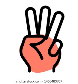 Three fingers hand gesture with front of the hand