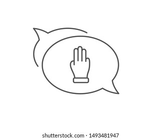 Three fingers hand line icon. Chat bubble design. Click palm sign. Gesture symbol. Outline concept. Thin line three fingers icon. Vector