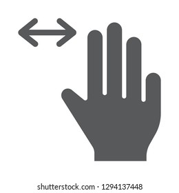 Three fingers horizontal scroll glyph icon, gesture and hand, flick sign, vector graphics, a solid pattern on a white background, eps 10.